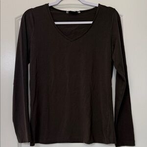 CAbi Elegant Dark Brown V-Neck Long Sleeve Tee
